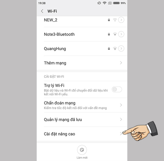Vào cài đặt nâng cao